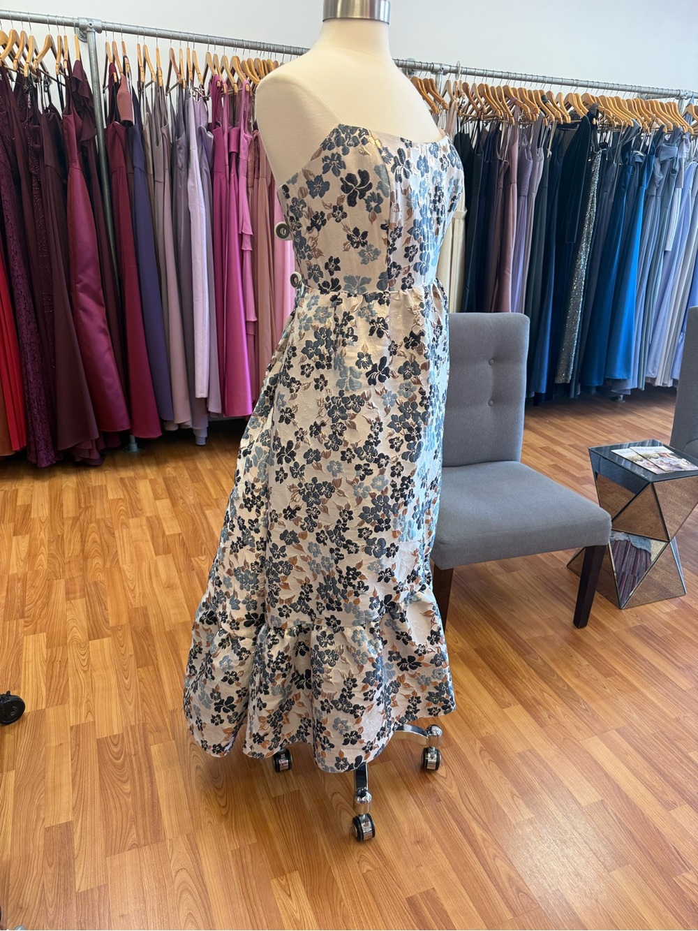 Dessy 3148GIB Cosette High-Low Evening Dress in Gilt Indigo Brocade - Picture 4 of 4